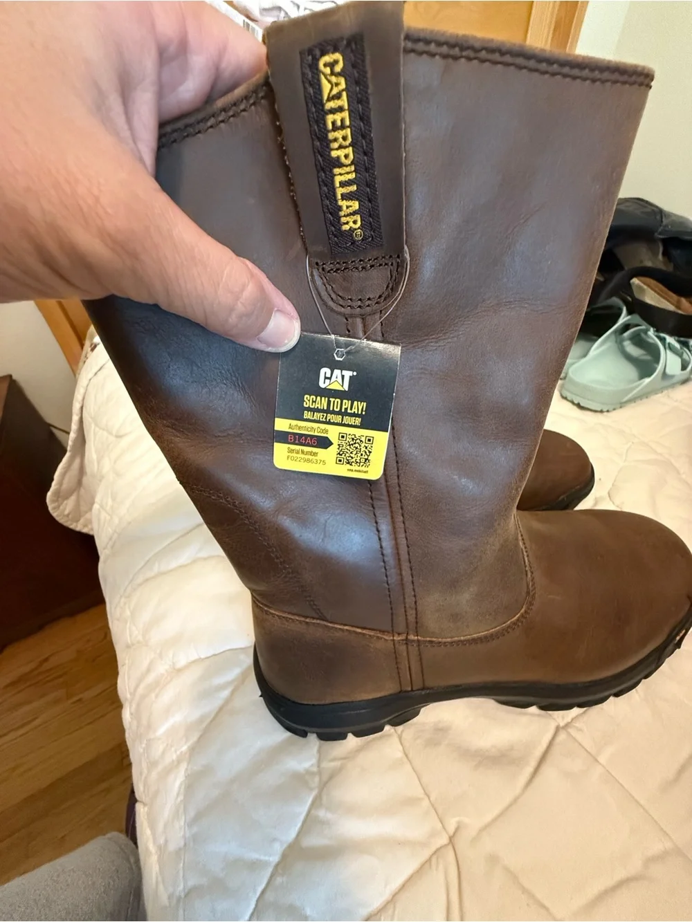 Caterpillar Men's Brown Slip-Resistant Work Pull-On Boots